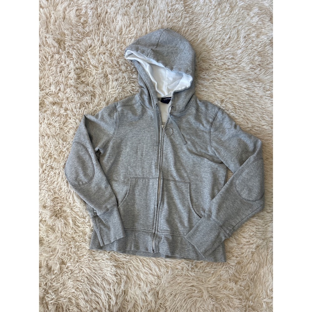 GAP Gray Zip Up Hoodie Sweatshirt with Elbow Patches‎ Size Medium y2k